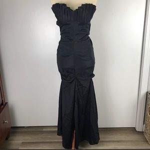 Cache Satin Black Mermaid Strapless Gown Dress 2